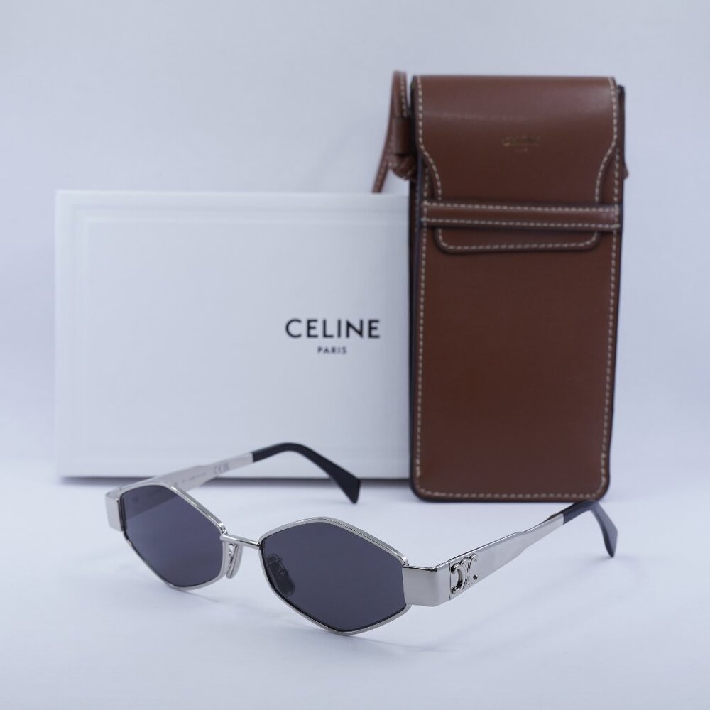 Celine CL40254U 16A Geometric Sunglasses - Palladium / Smoke